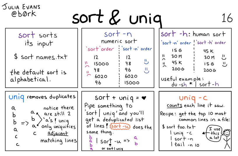 Julia Evans’ comic about sort and uniq